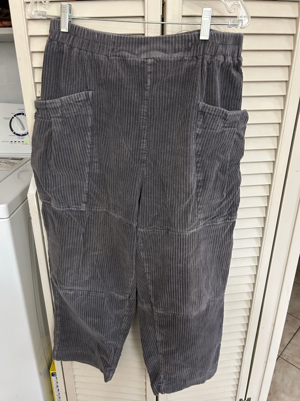 Buykud 100% cotton Relaxed Corduroy cargo Pants wraparound pockets cropped Gray